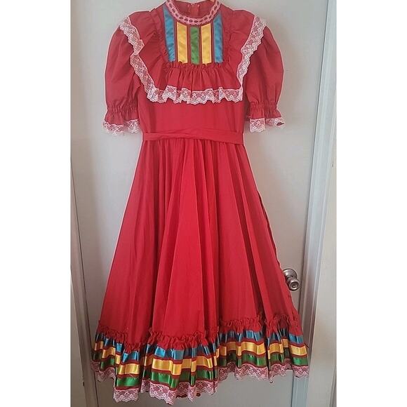 Mexican Folklorico Red Dress Jalisco Dance Artisan Made See Pics 4 Measurements - Picture 1 of 13